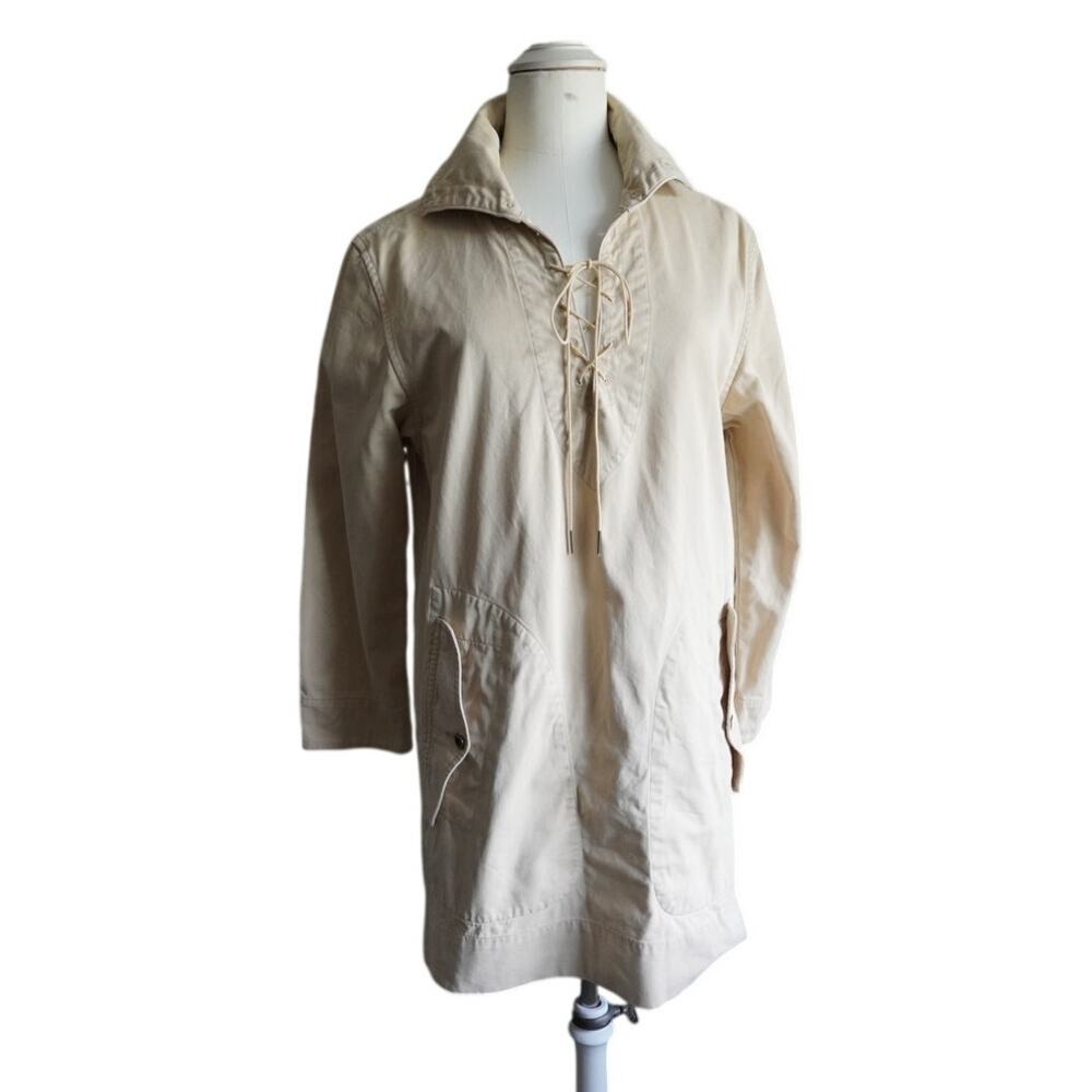 Ralph Lauren Beige Cotton Tunic Dress Lace-Up Front Pockets (sz 6) 469